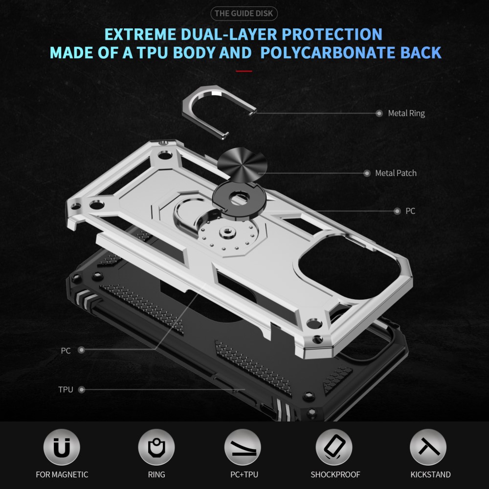  iPhone 16 Skal Shockproof Hybrid Ring Silver