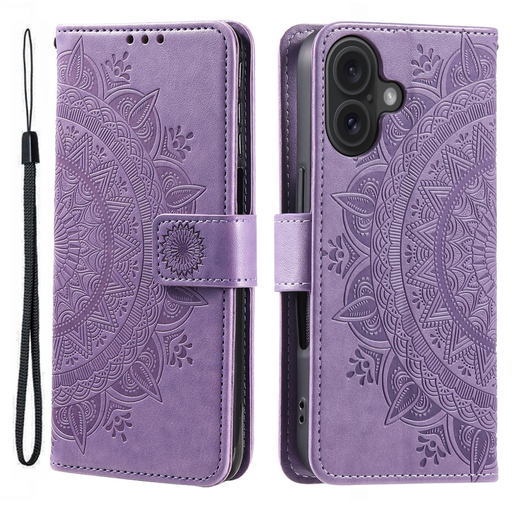  iPhone 16 Fodral Mandala Läder Lila
