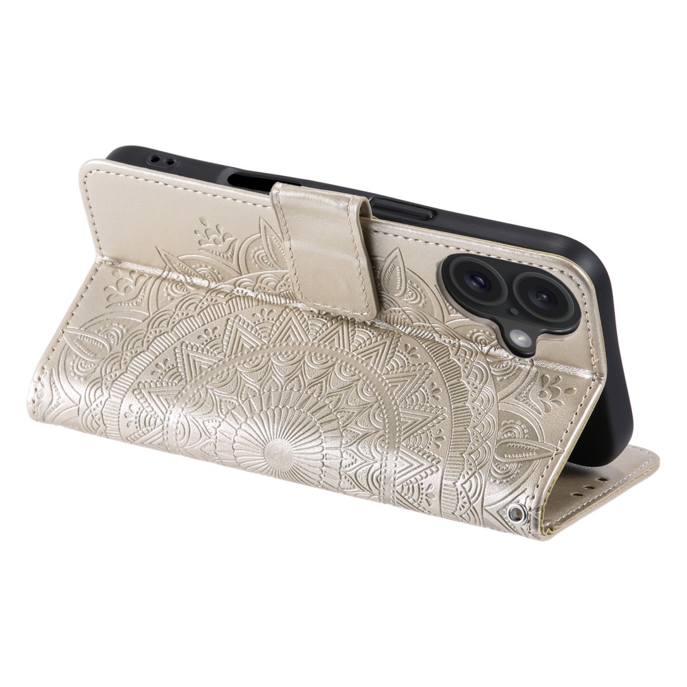  iPhone 16 Fodral Mandala Läder Guld