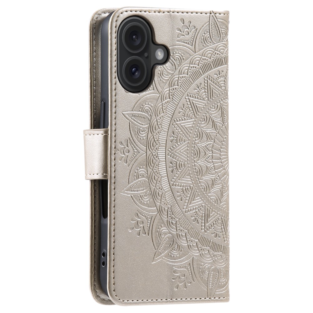 iPhone 16 Fodral Mandala Läder Guld