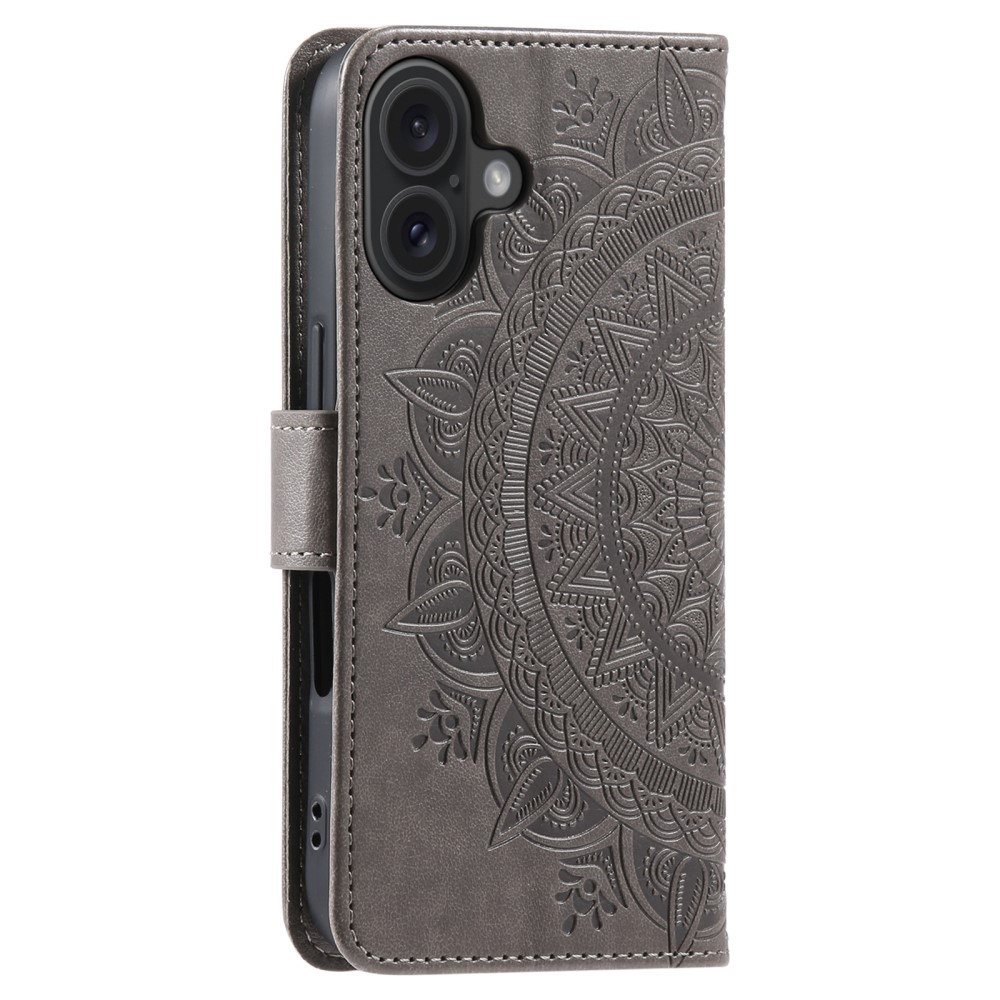  iPhone 16 Fodral Mandala Läder Grå