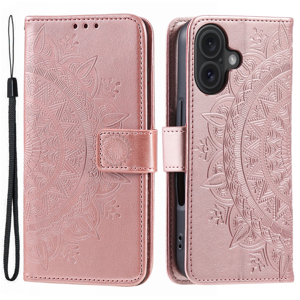  iPhone 16 Fodral Mandala Läder Roséguld