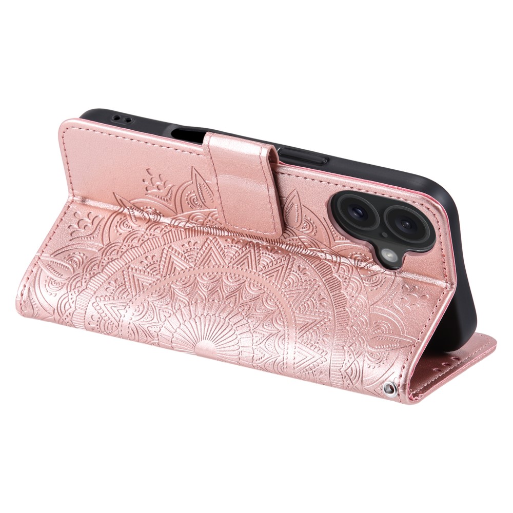  iPhone 16 Fodral Mandala Läder Roséguld