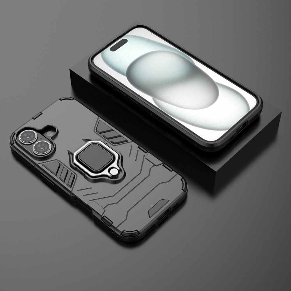  iPhone 16 Skal Hybrid Ring Armor Svart