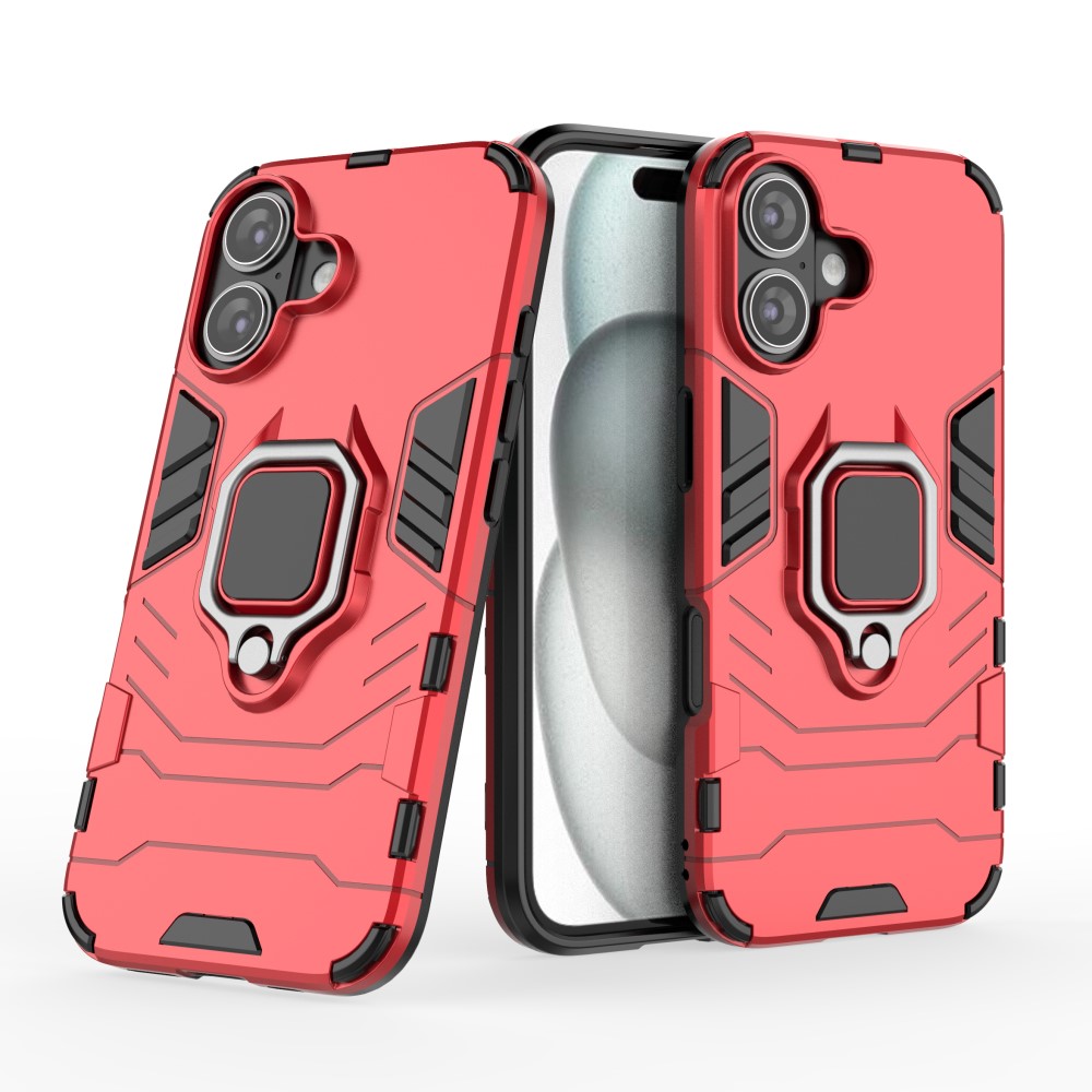  iPhone 16 Skal Hybrid Ring Armor Röd