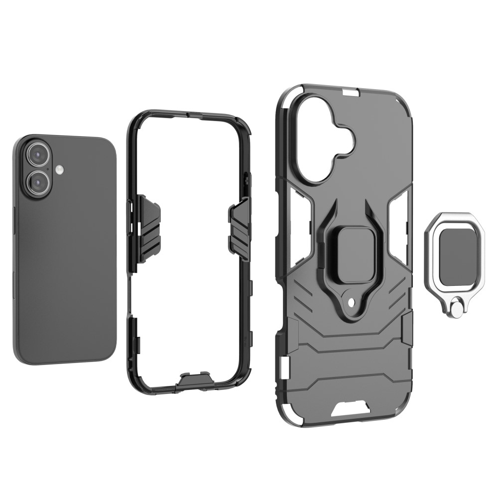  iPhone 16 Skal Hybrid Ring Armor Blå