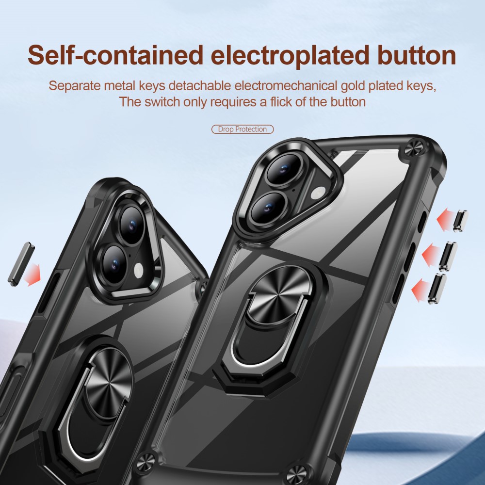  iPhone 16 Skal Shockproof Ring Hybrid Svart