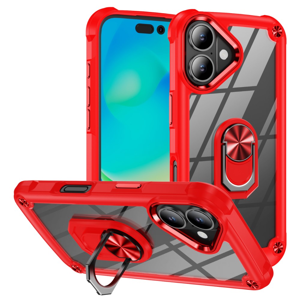  iPhone 16 Skal Shockproof Ring Hybrid Röd