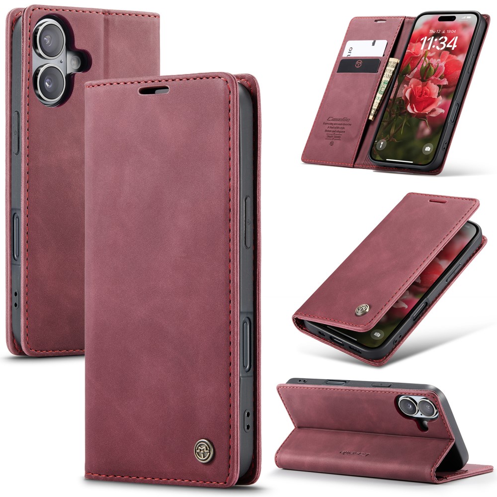 CASEME CASEME iPhone 16 Fodral Flip Läder Vinröd