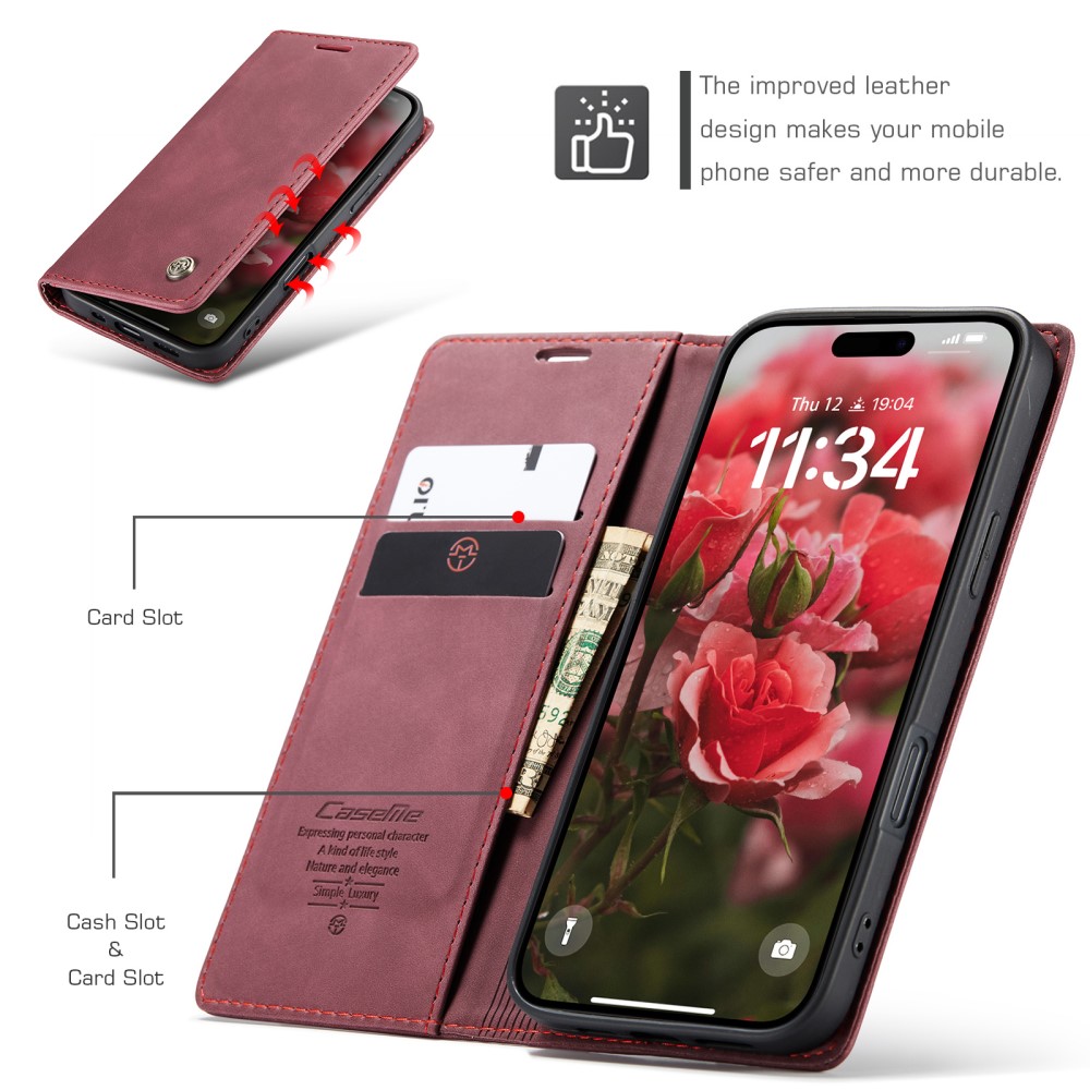 CASEME CASEME iPhone 16 Fodral Flip Läder Vinröd