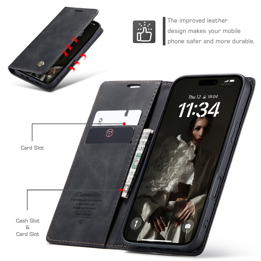 CASEME CASEME iPhone 16 Fodral Flip Läder Svart