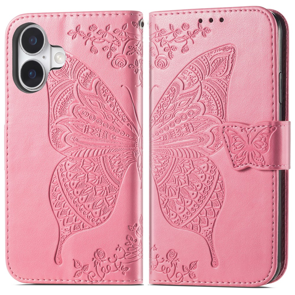  iPhone 16 Fodral Fjäril Tryck Rosa