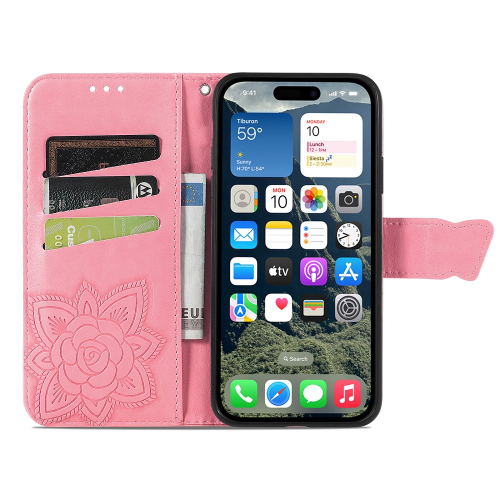  iPhone 16 Fodral Fjäril Tryck Rosa