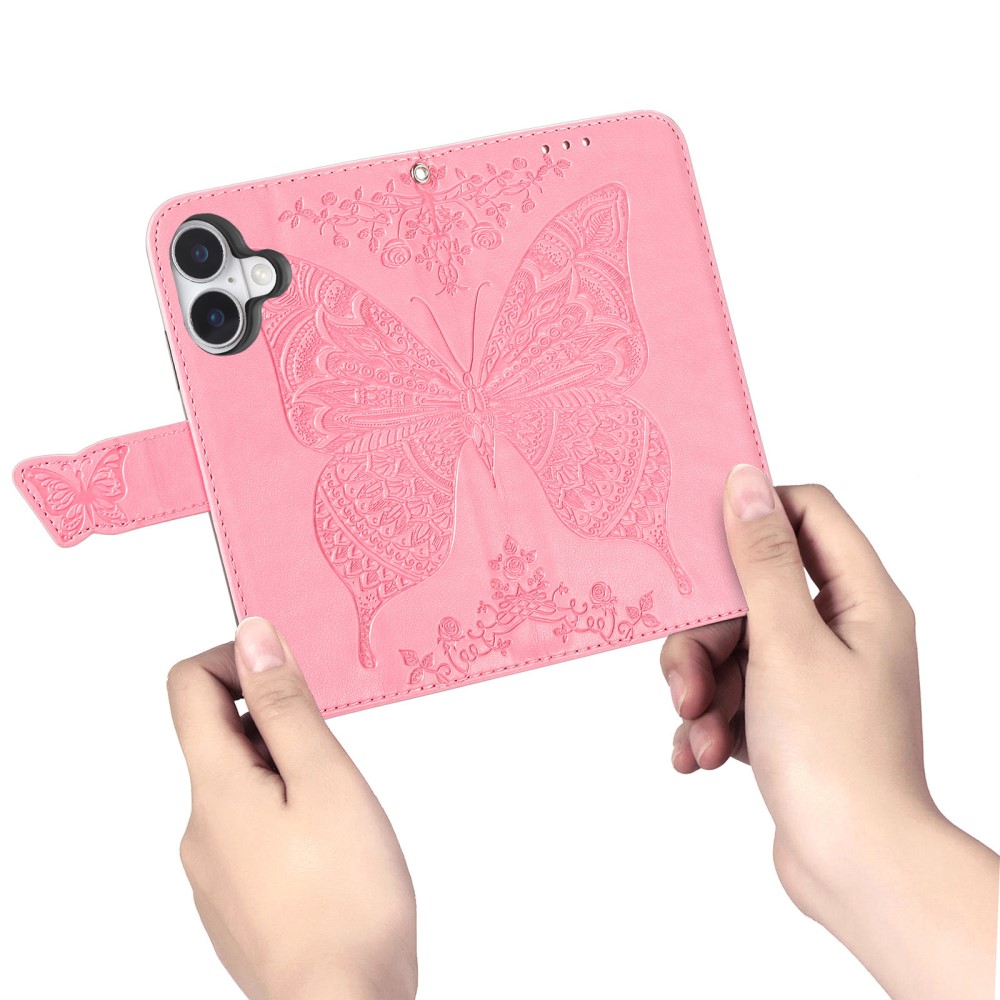  iPhone 16 Fodral Fjäril Tryck Rosa