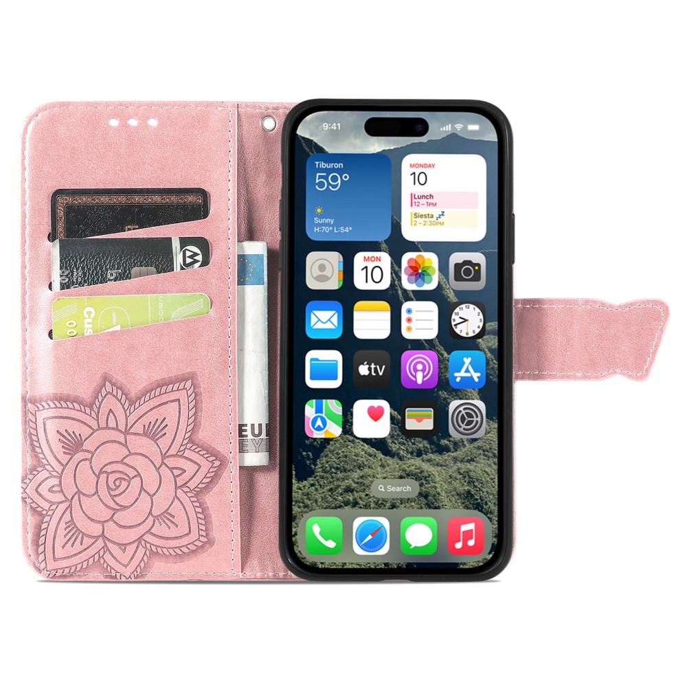  iPhone 16 Fodral Fjäril Tryck Roséguld