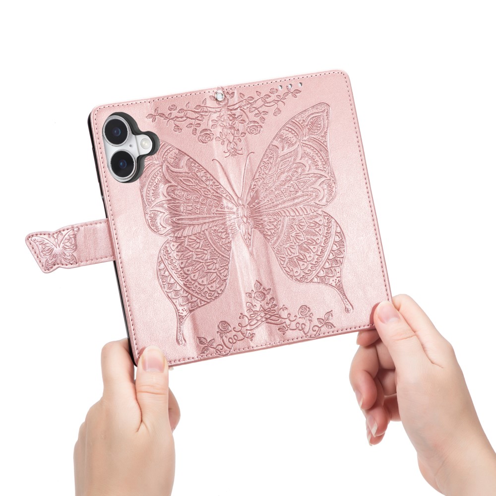  iPhone 16 Fodral Fjäril Tryck Roséguld