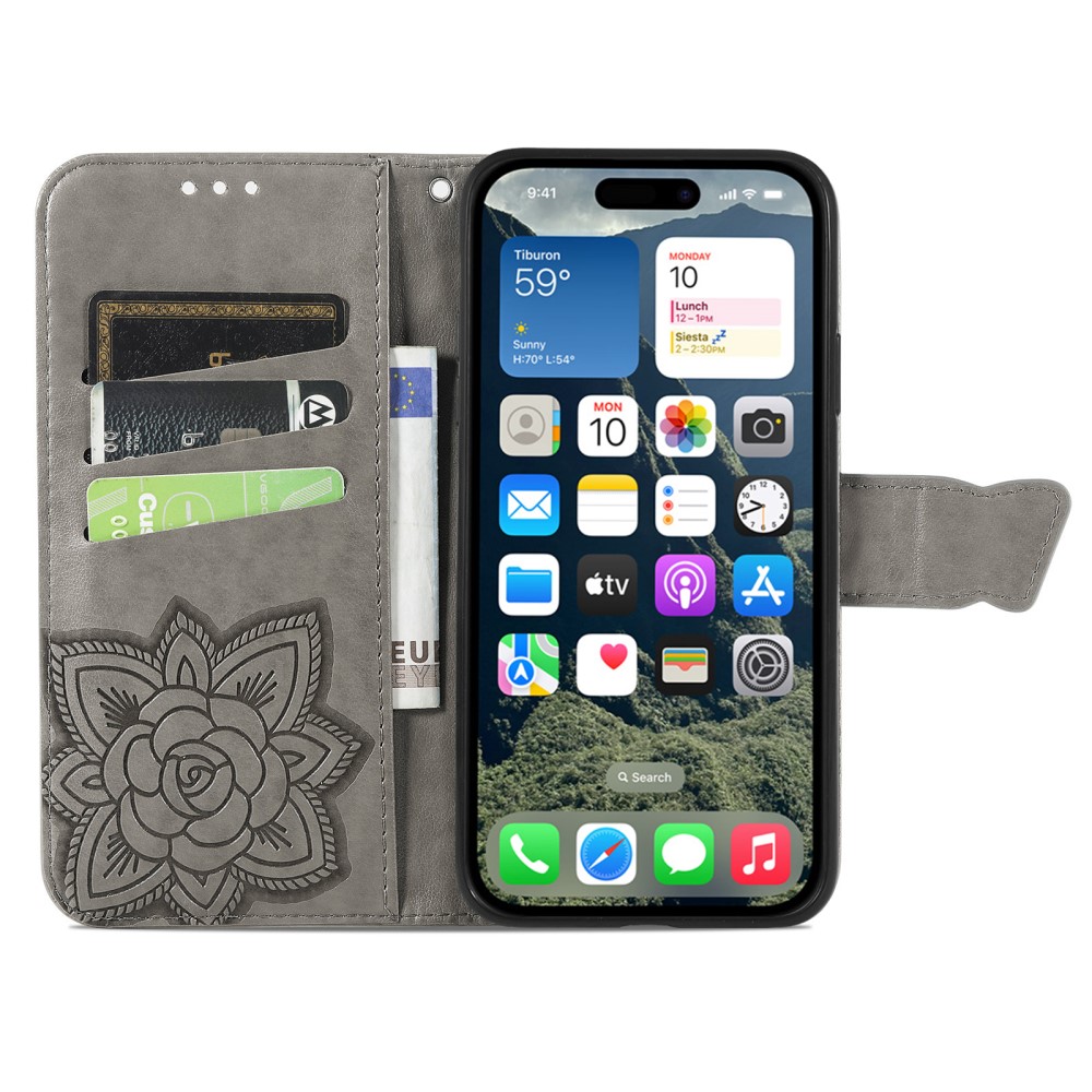  iPhone 16 Fodral Fjäril Tryck Grå