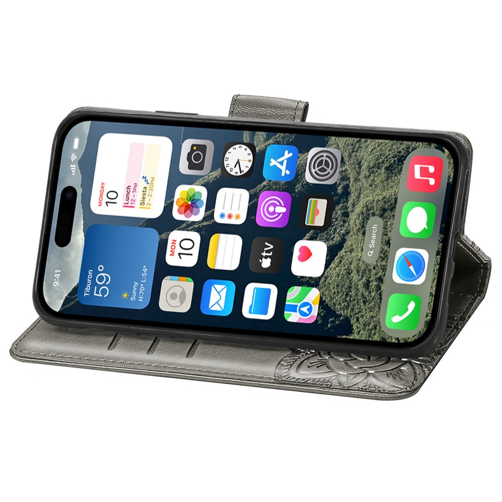  iPhone 16 Fodral Fjäril Tryck Grå