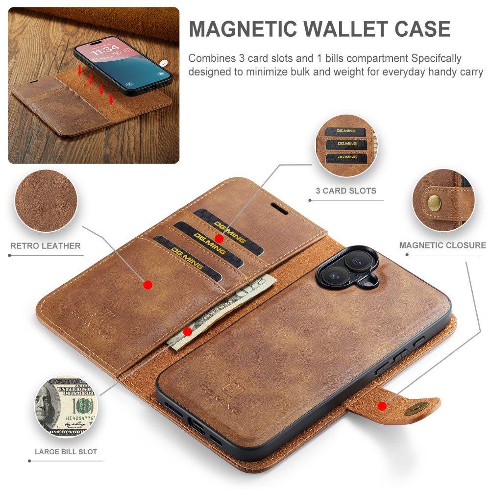DG.MING DG.MING iPhone 16 Fodral 2in1 Magnet Brun