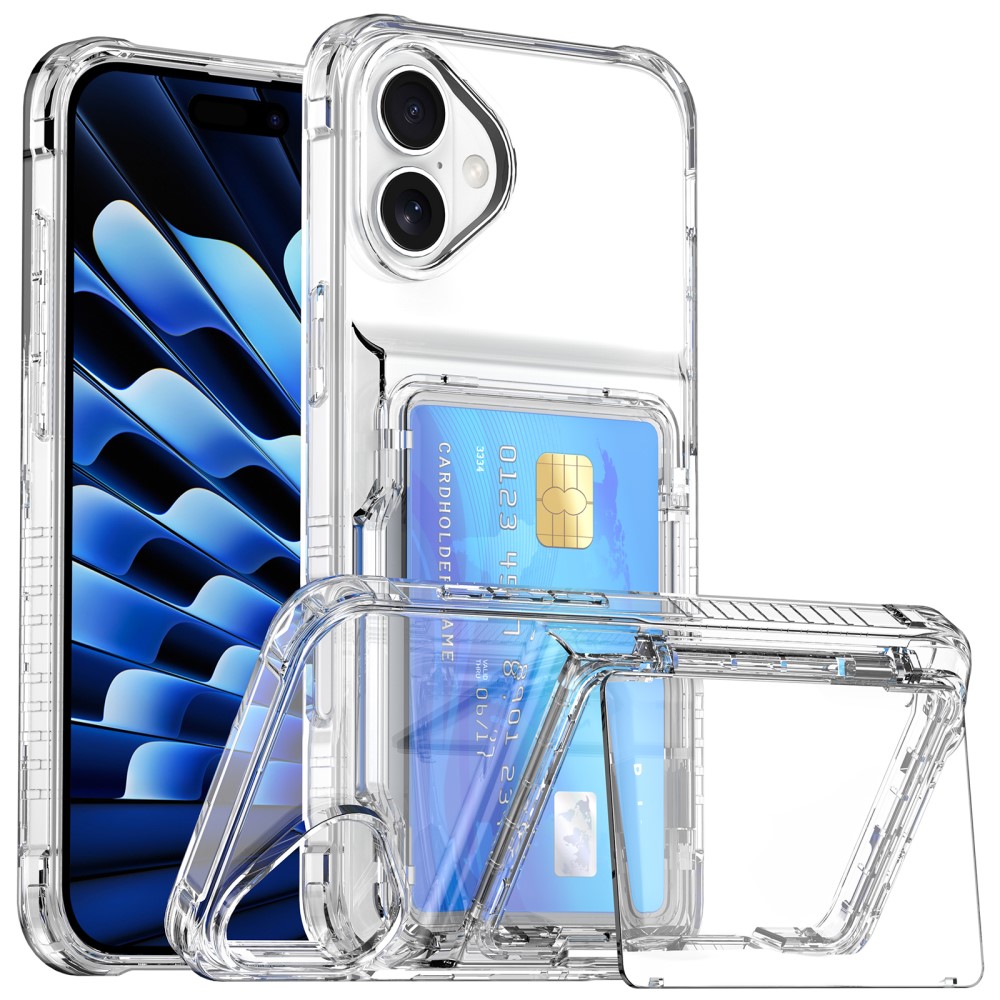 iPhone 16 Plus Skal Kickstand Med Korthållare Transparent