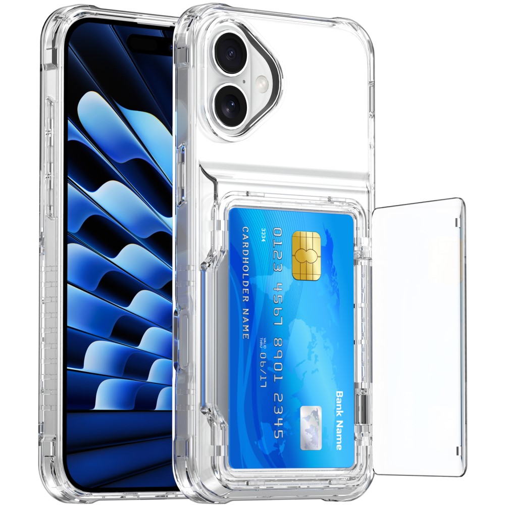  iPhone 16 Plus Skal Kickstand Med Korthållare Transparent