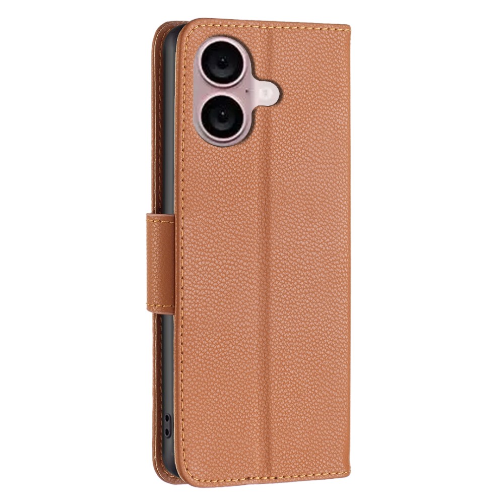  iPhone 16 Plus Fodral Litchi Shark Läder Brun