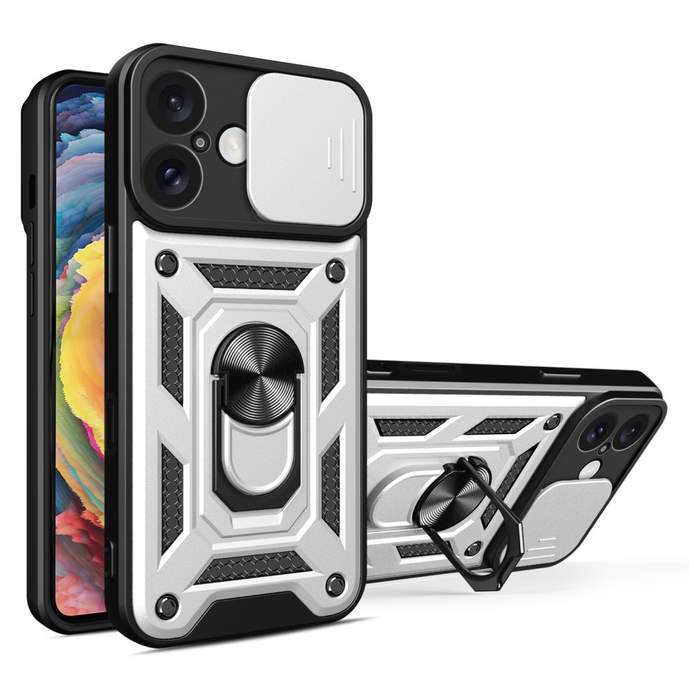  iPhone 16 Plus Skal CamShield Ring Hybrid Silver