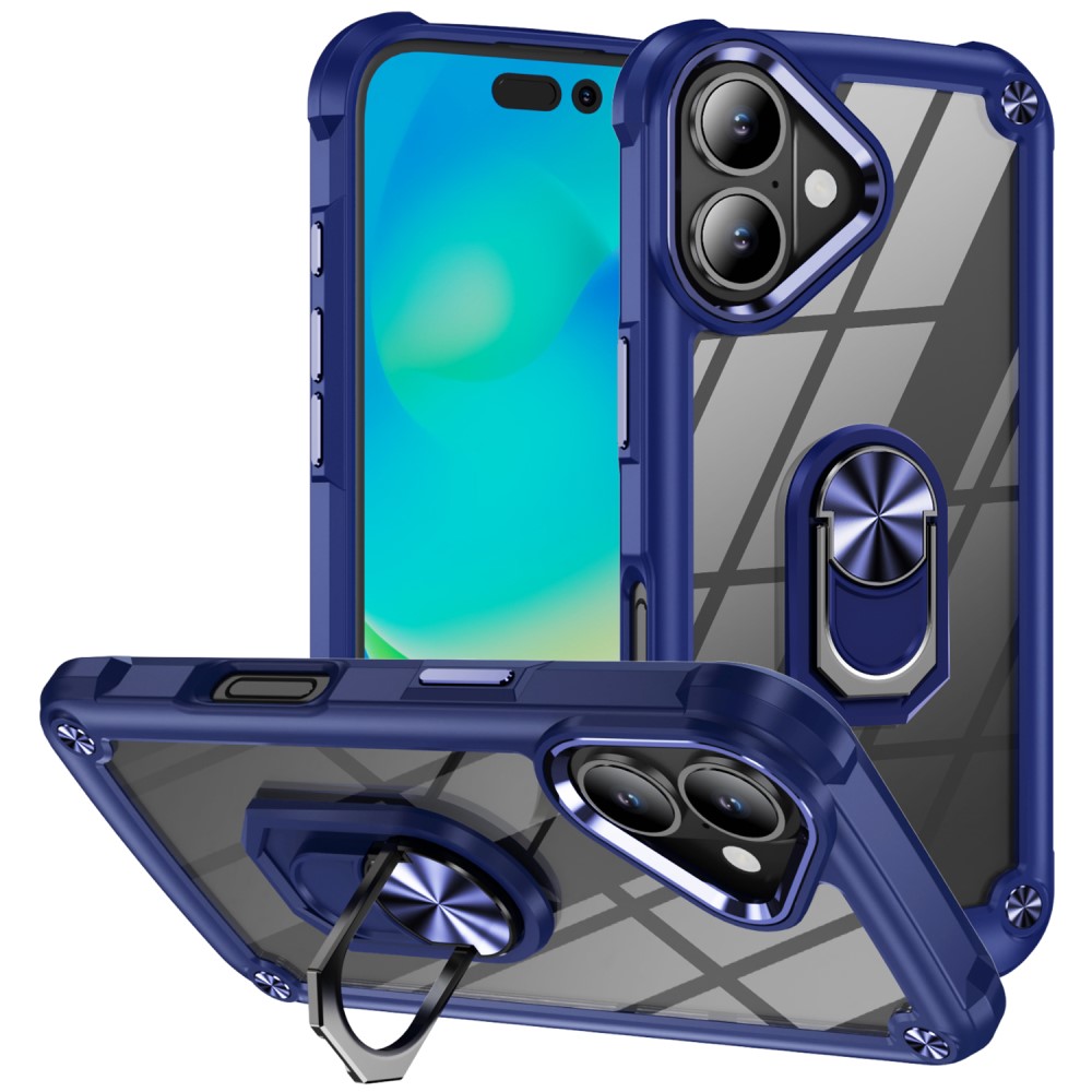 iPhone 16 Plus Skal Shockproof Ring Hybrid Blå