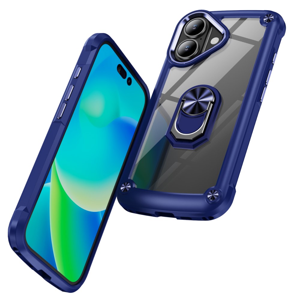  iPhone 16 Plus Skal Shockproof Ring Hybrid Blå