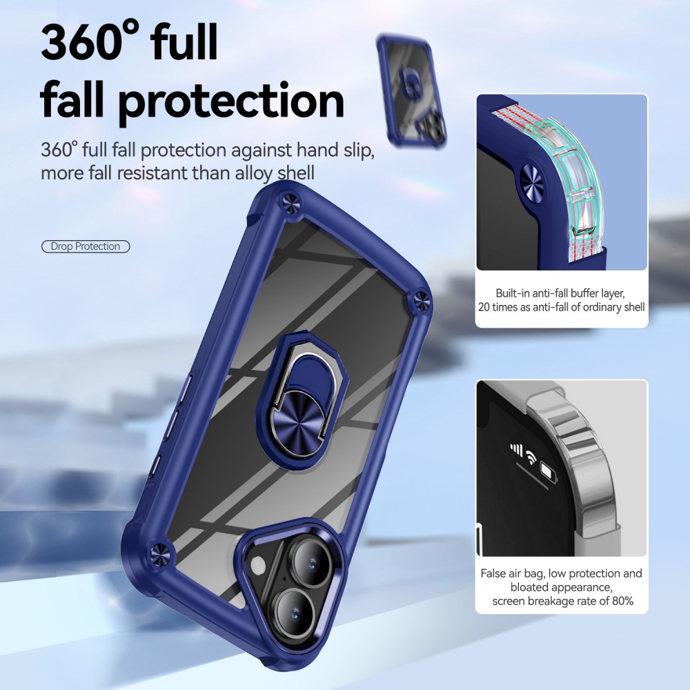  iPhone 16 Plus Skal Shockproof Ring Hybrid Blå