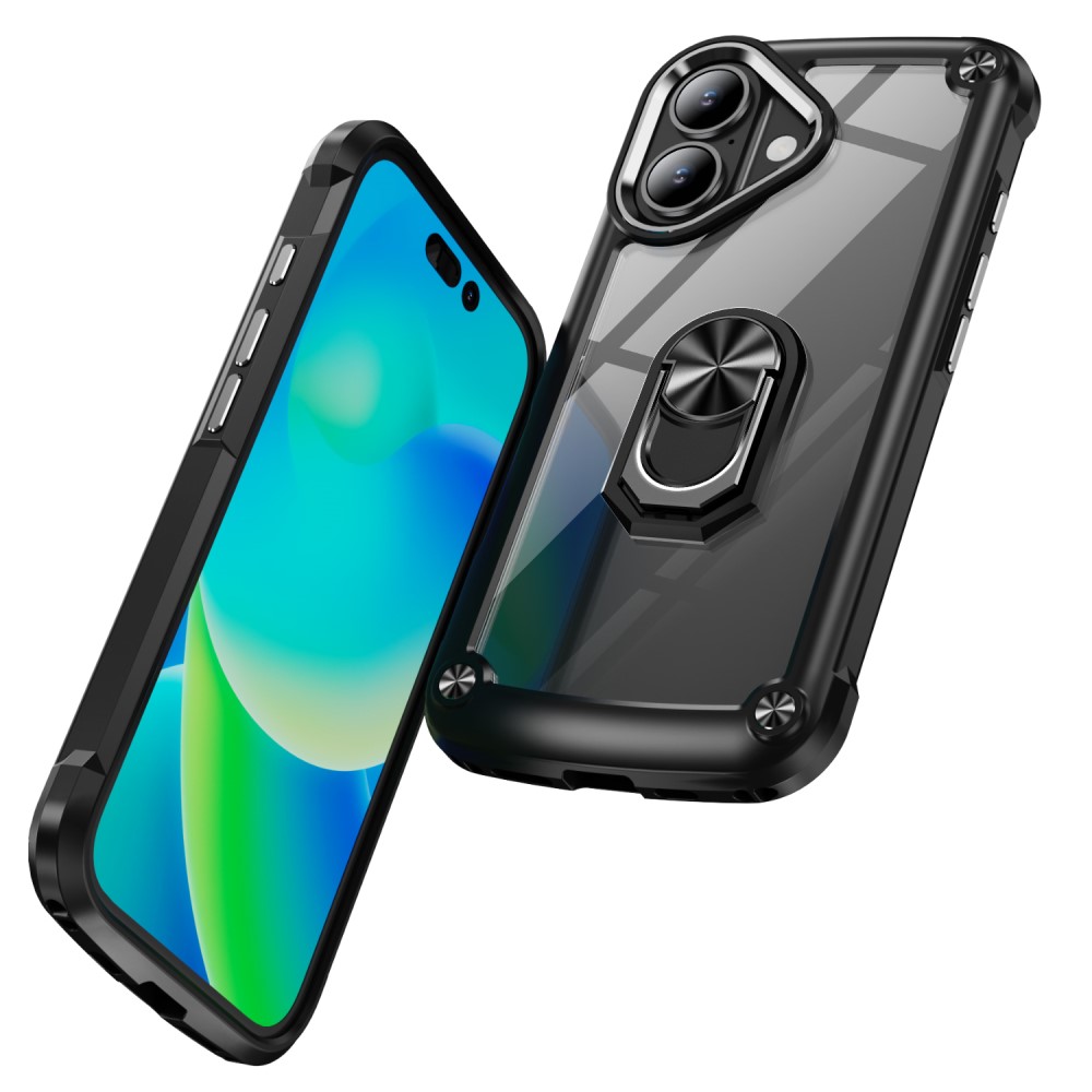  iPhone 16 Plus Skal Shockproof Ring Hybrid Svart