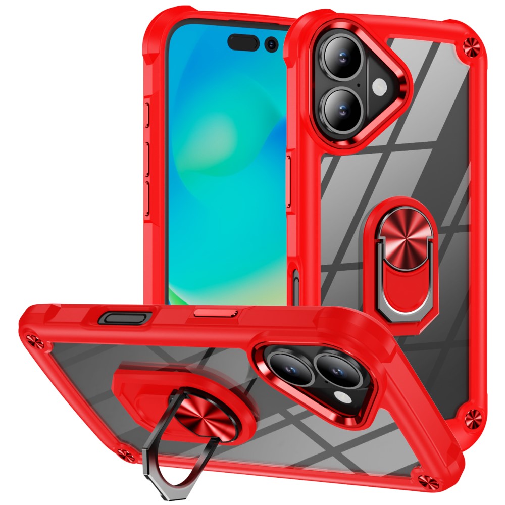  iPhone 16 Plus Skal Shockproof Ring Hybrid Röd