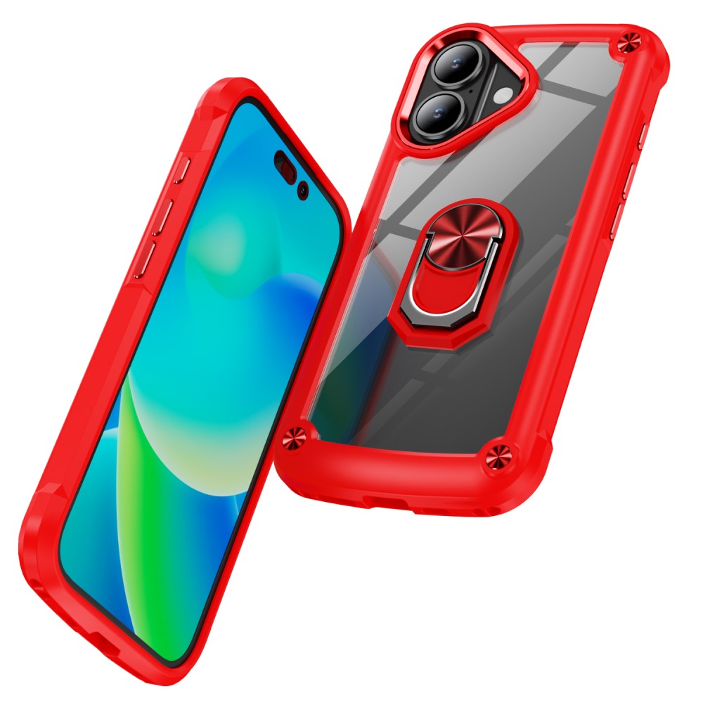  iPhone 16 Plus Skal Shockproof Ring Hybrid Röd