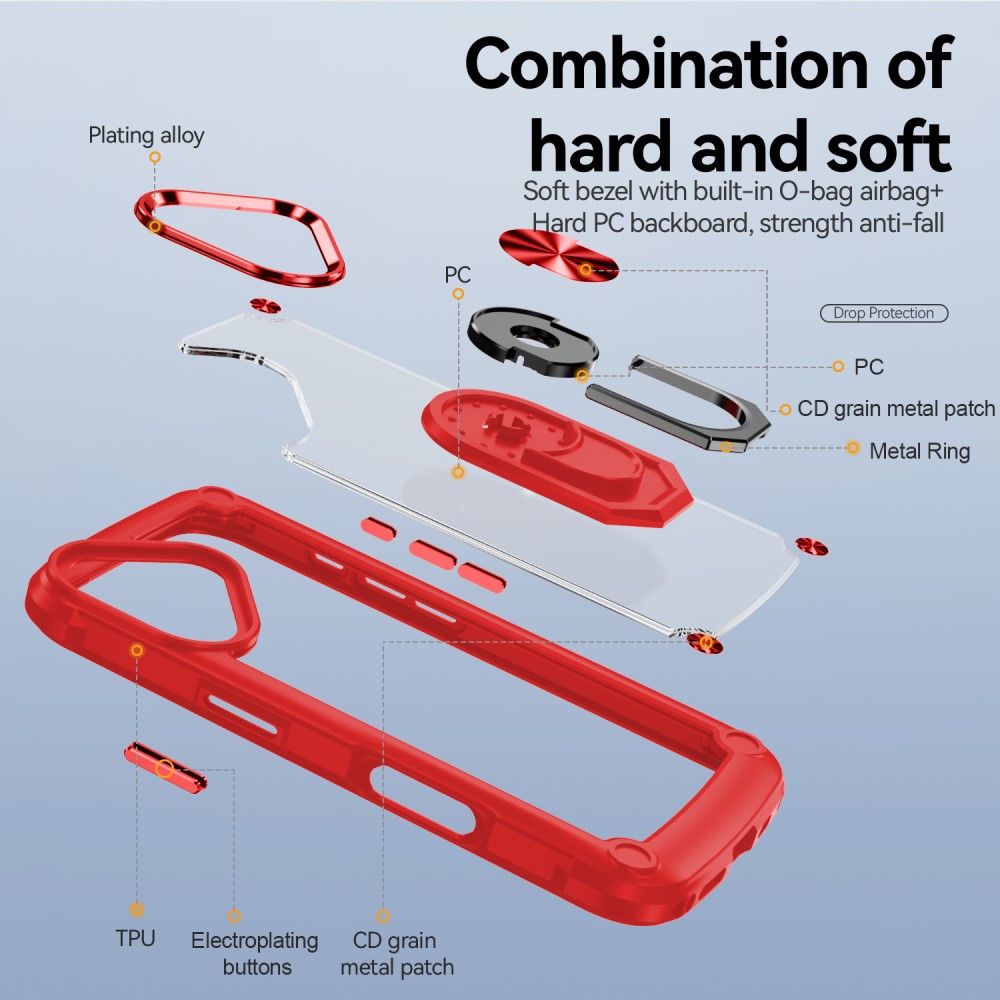  iPhone 16 Plus Skal Shockproof Ring Hybrid Röd