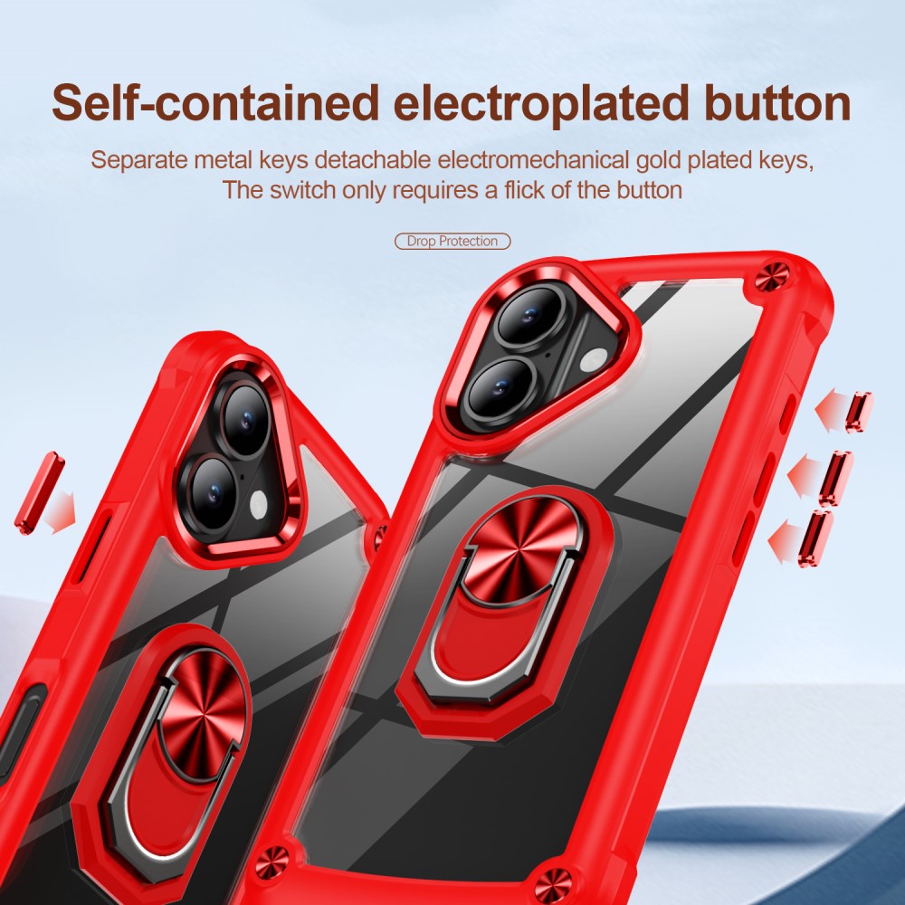  iPhone 16 Plus Skal Shockproof Ring Hybrid Röd
