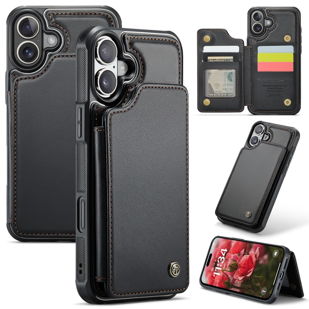 CASEME CASEME iPhone 16 Plus Skal RFID Kickstand Plånbok Svart