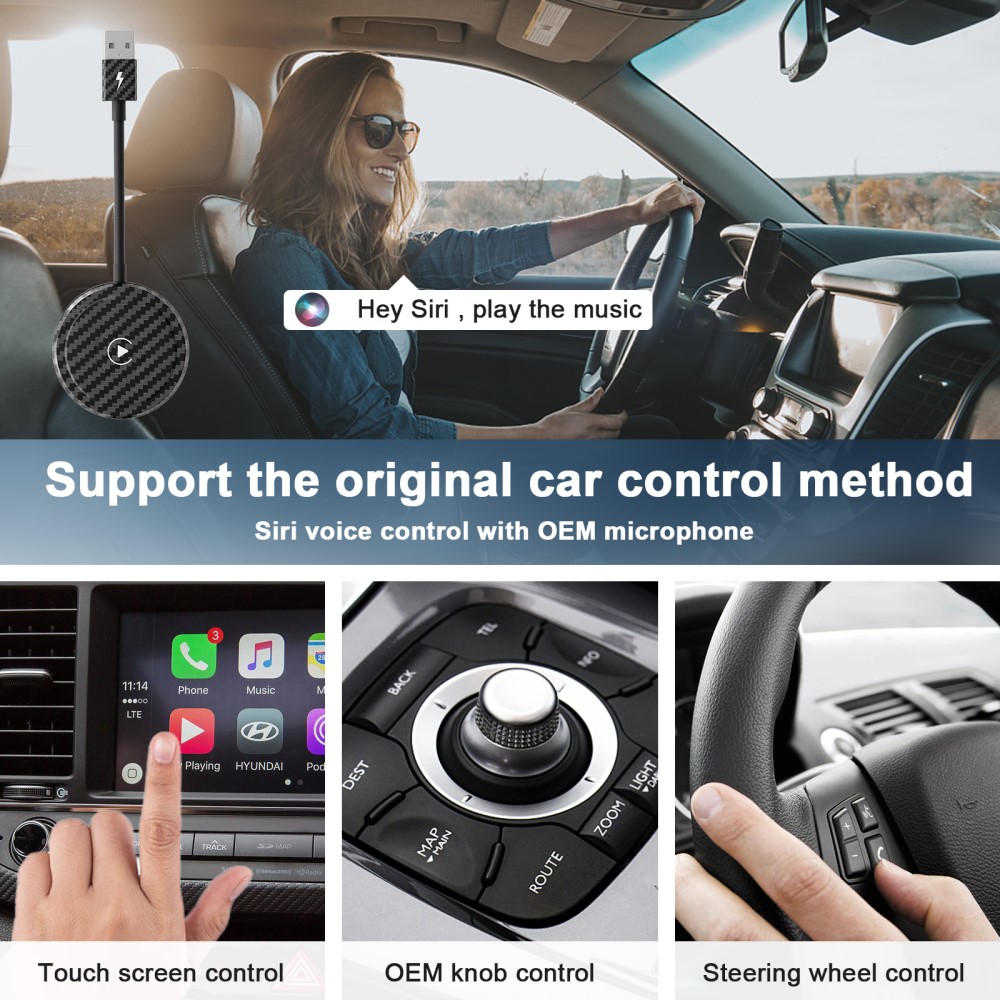  Trådlös CarPlay Adapter För Trådbundna CarPlay Bilar Svart
