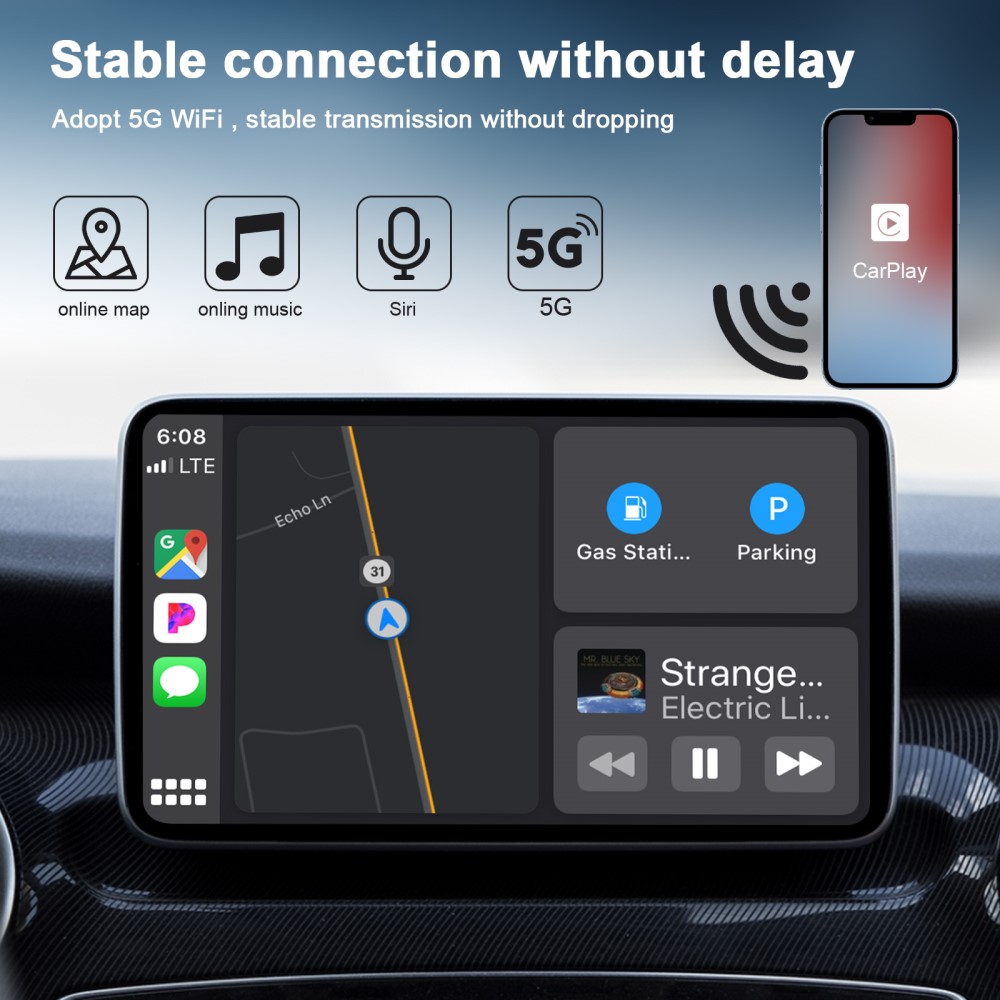  Trådlös CarPlay Adapter För Trådbundna CarPlay Bilar Svart