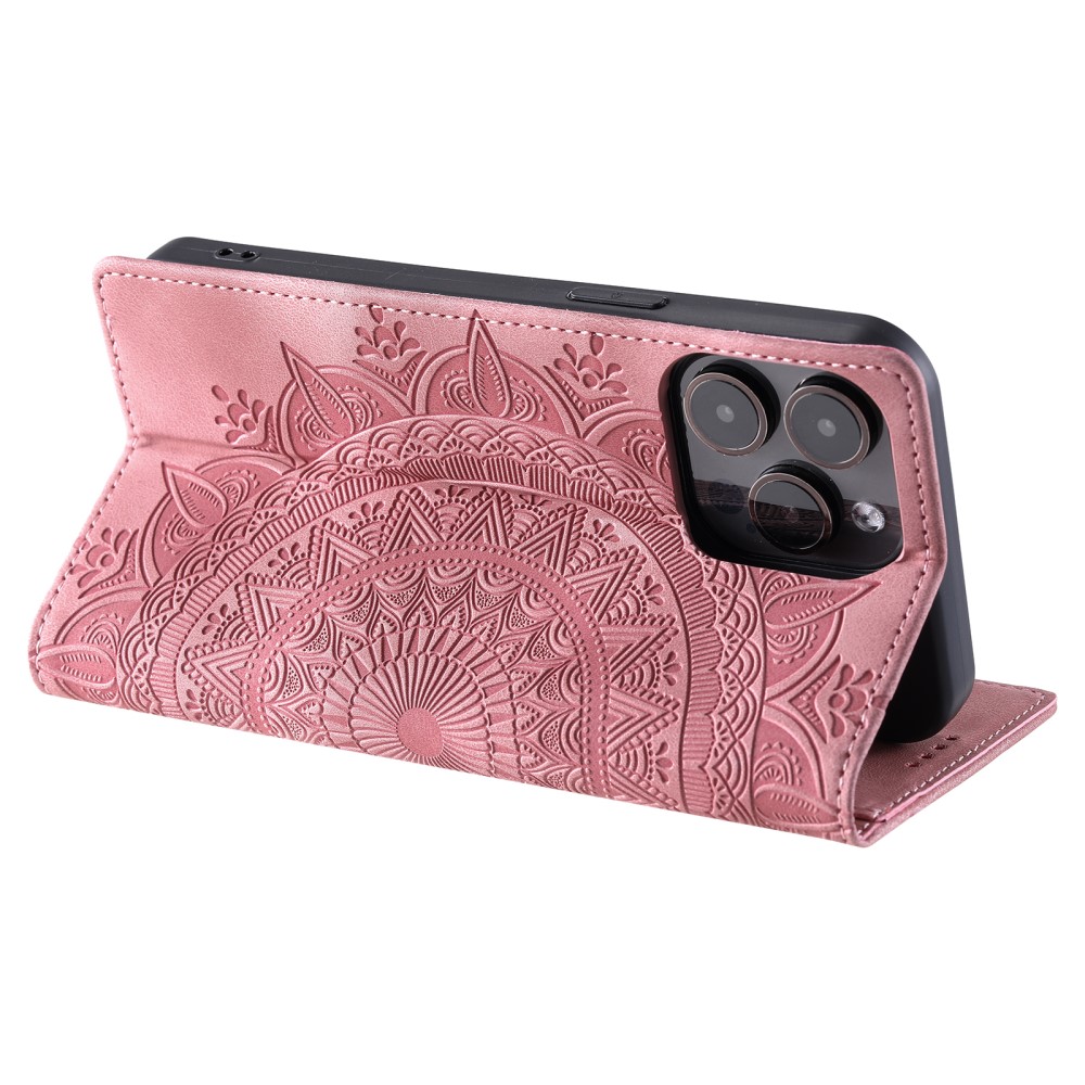  iPhone 16 Pro Max Fodral Mandala Flip Läder Roséguld