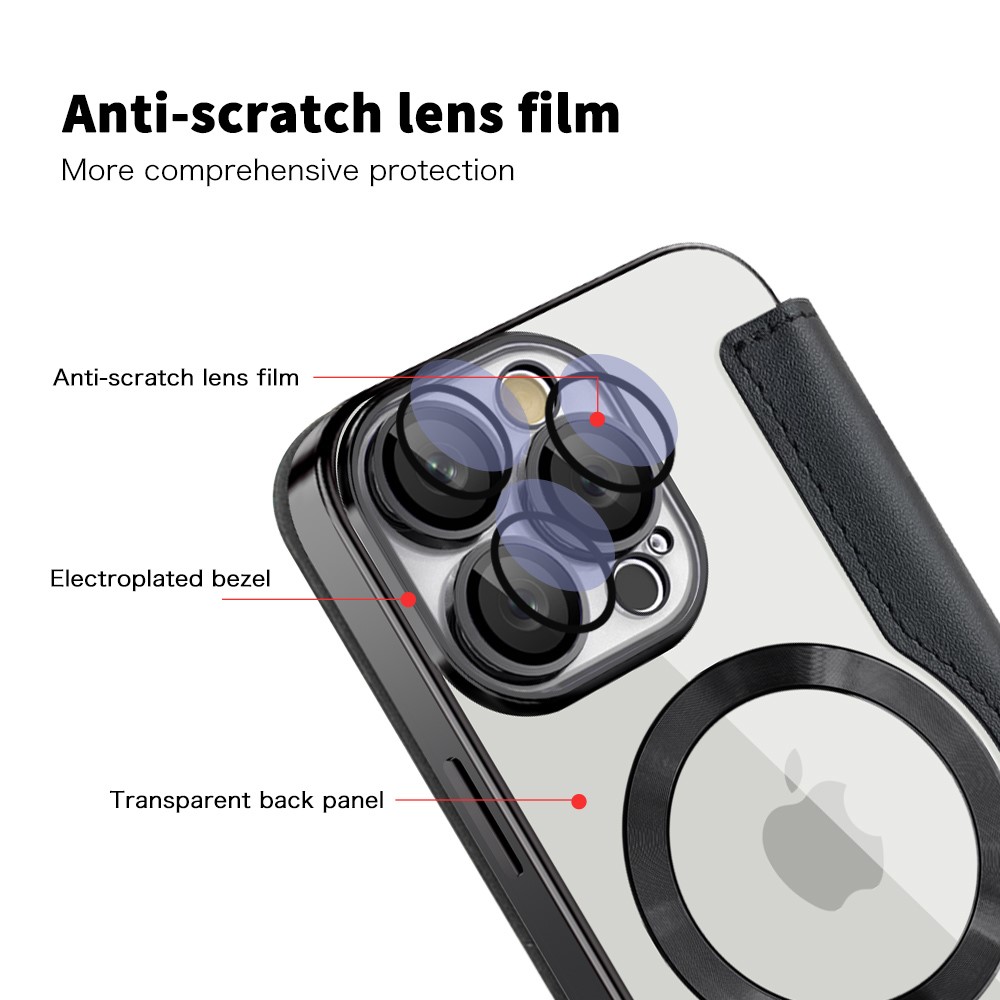  iPhone 16 Pro Max Fodral MagSafe Flip Läder RFID Svart