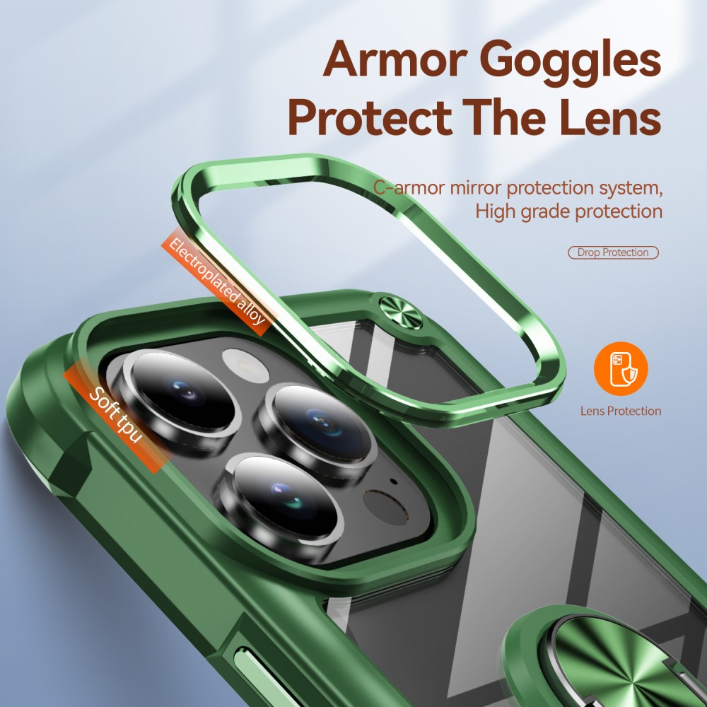  iPhone 16 Pro Max Skal Shockproof Ring Hybrid Grön