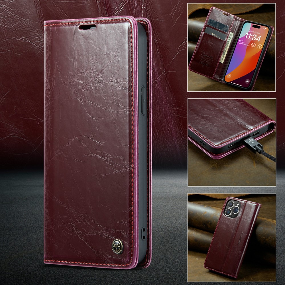 CASEME CASEME iPhone 16 Pro Fodral Oil Wax Flip Vinröd
