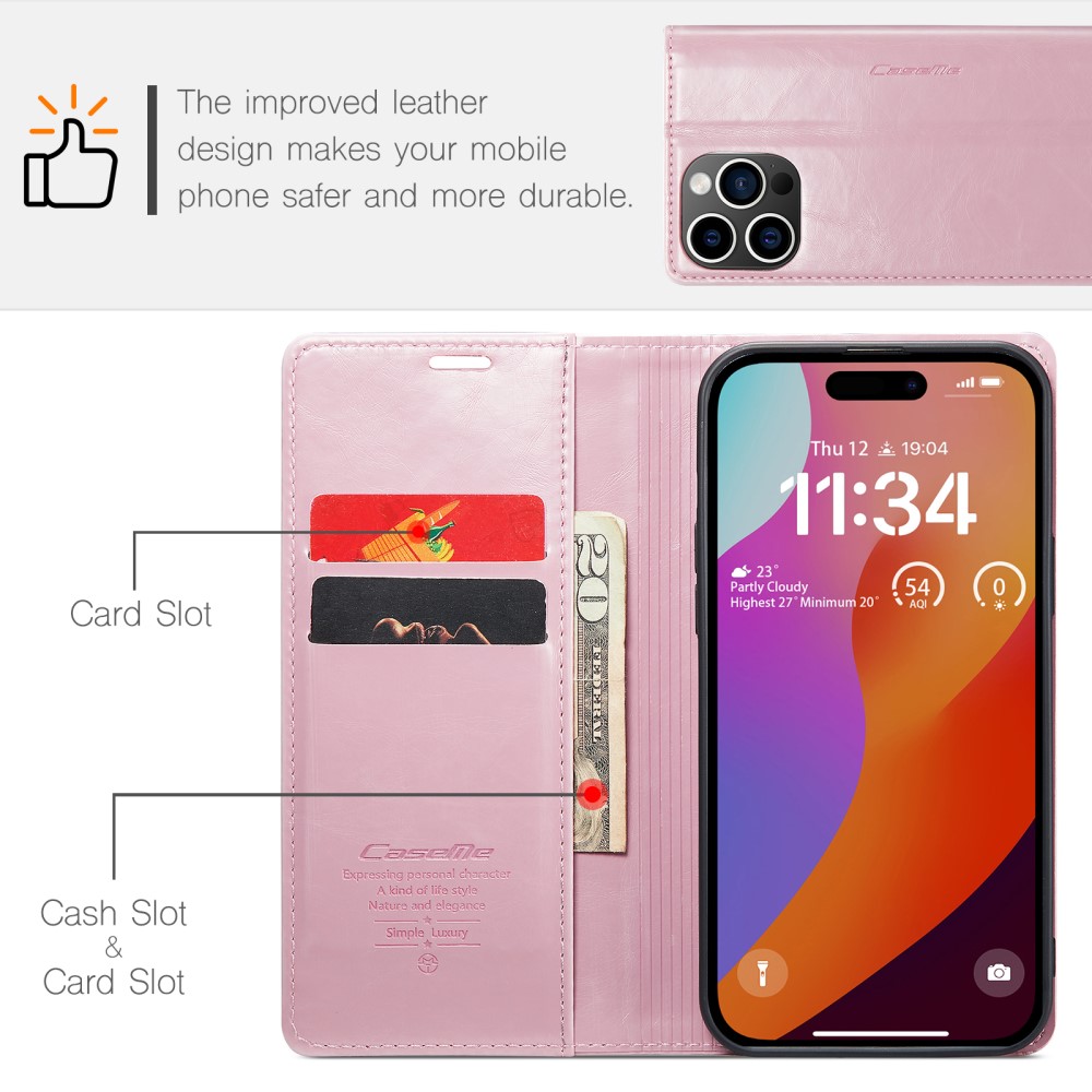 CASEME CASEME iPhone 16 Pro Fodral Oil Wax Flip Rosa