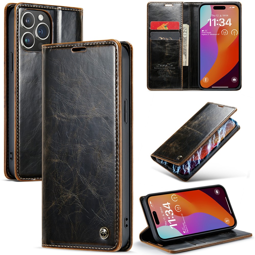 CASEME CASEME iPhone 16 Pro Fodral Oil Wax Flip Mörk Brun