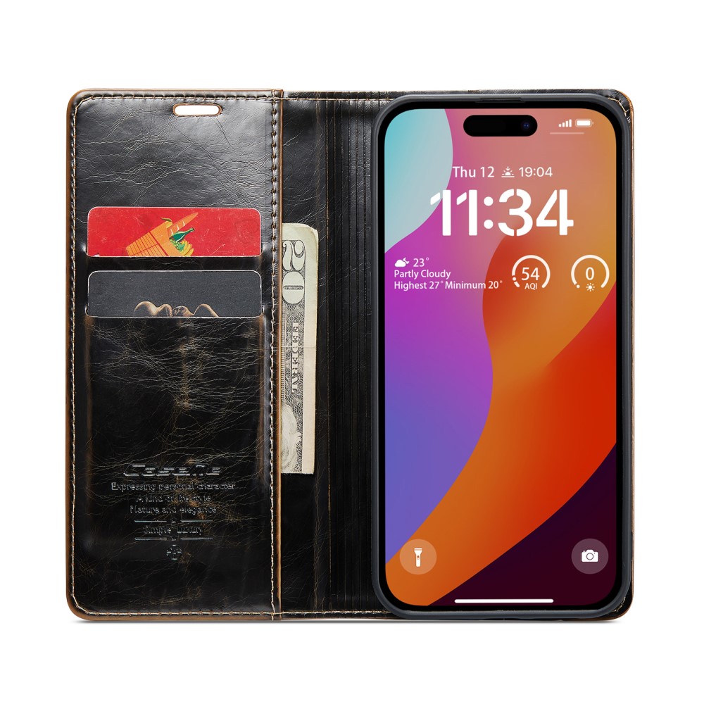 CASEME CASEME iPhone 16 Pro Fodral Oil Wax Flip Mörk Brun