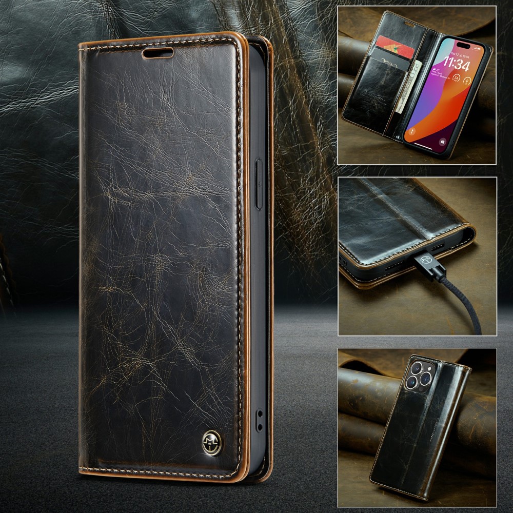 CASEME CASEME iPhone 16 Pro Fodral Oil Wax Flip Mörk Brun