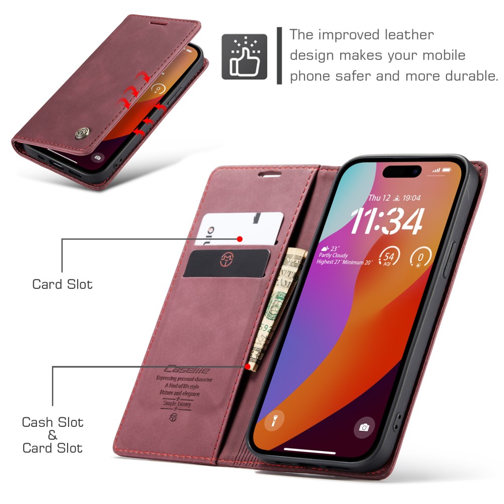 CASEME CASEME iPhone 16 Pro Max Fodral Flip Retro Läder Röd
