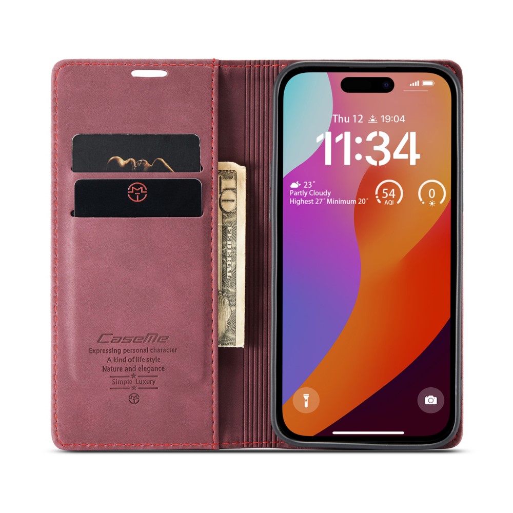 CASEME CASEME iPhone 16 Pro Fodral Flip Retro Läder Röd