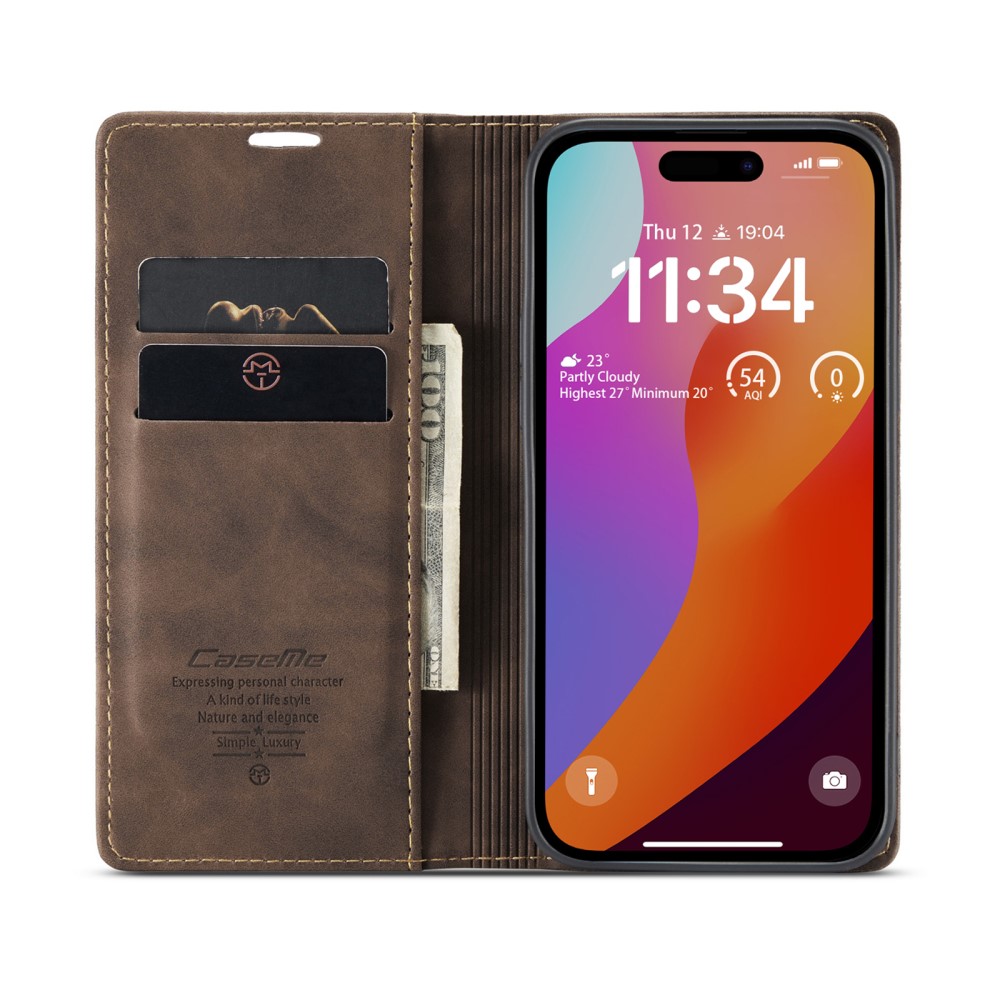 CASEME CASEME iPhone 16 Pro Fodral Flip Retro Läder Brun