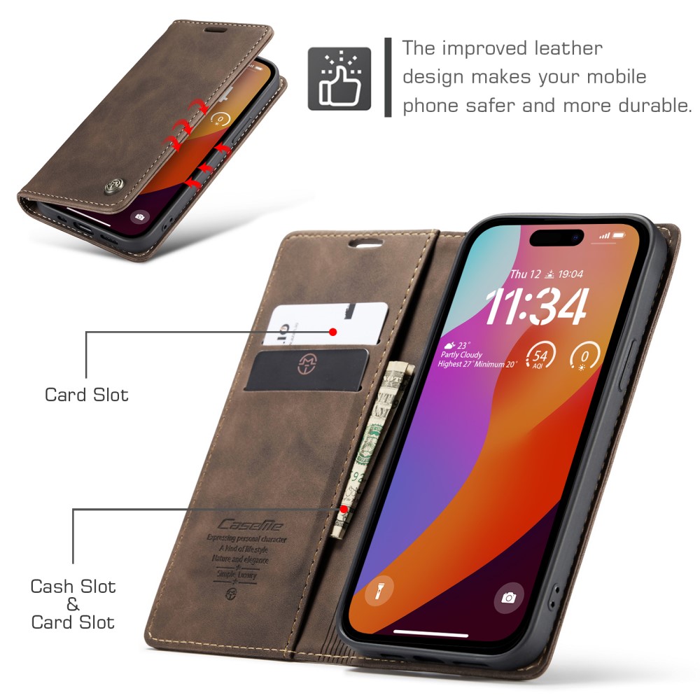 CASEME CASEME iPhone 16 Pro Fodral Flip Retro Läder Brun